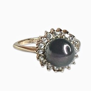 VTG Pearl and Diamond Gold Ring 14K Size 5.5
